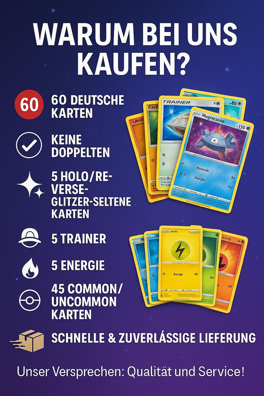 Pokémon Karten 60 Stück +hochwertige Sammelkarten Box